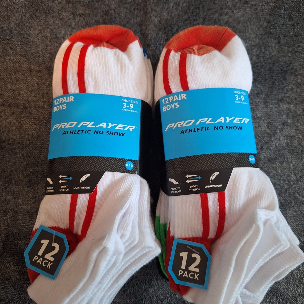 2 Pk Boys 24 Pairs Athletic No Show Socks 3-9 White Sooth Toe Seam‎  Lightweight